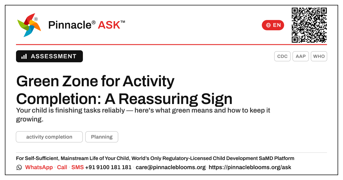 Green Zone for Activity Completion Explained — Pinnacle Ask answer card with a short explanation and QR link