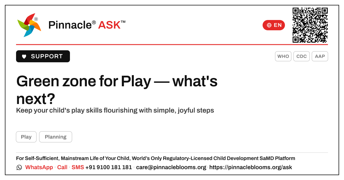 Green zone for Play — what to do next — Pinnacle Ask answer card with a short explanation and QR link