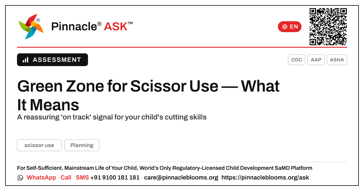 What does a green zone for scissor use mean? — Pinnacle Ask answer card with a short explanation and QR link