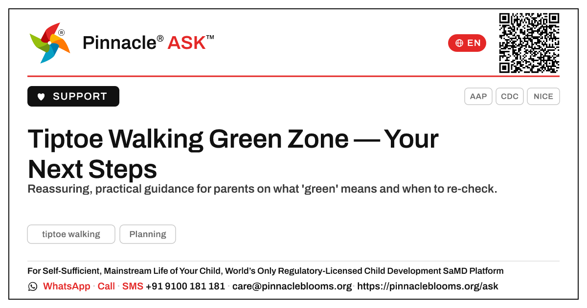 Tiptoe Walking in the Green Zone: What to Do Next — Pinnacle Ask answer card with a short explanation and QR link