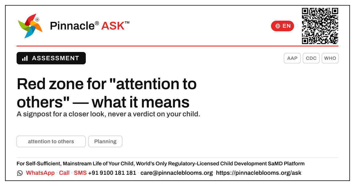What a red zone for attention to others means — Pinnacle Ask answer card with a short explanation and QR link