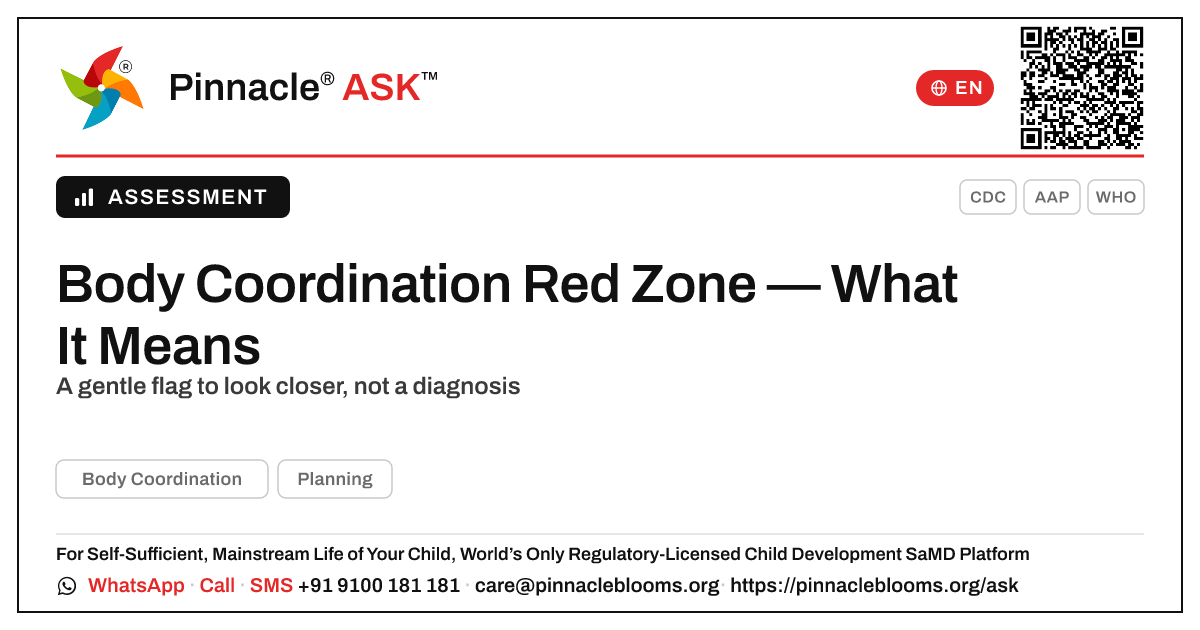 Body Coordination Red Zone — What It Means — Pinnacle Ask answer card with a short explanation and QR link