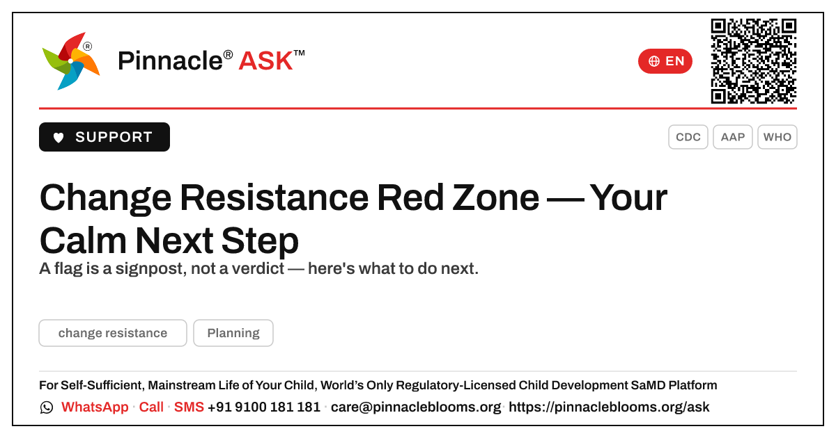 Change Resistance Red Zone — What To Do Next — Pinnacle Ask answer card with a short explanation and QR link