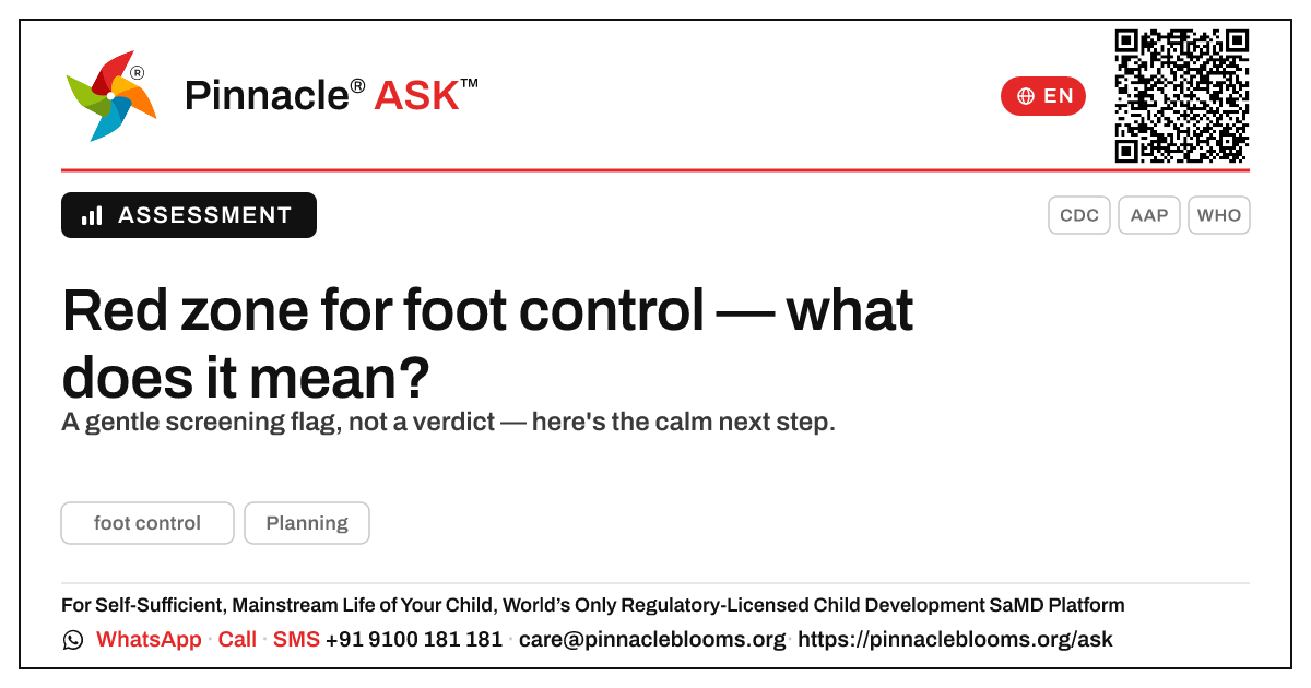 Red zone for foot control — what it means — Pinnacle Ask answer card with a short explanation and QR link