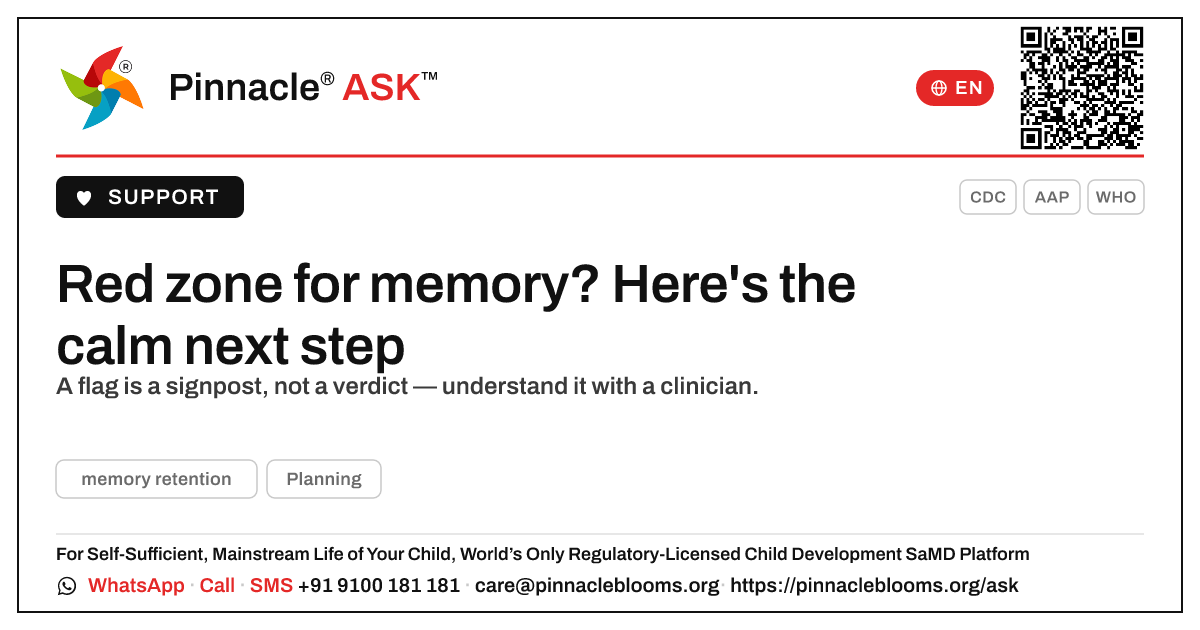 Memory retention red zone — what to do next — Pinnacle Ask answer card with a short explanation and QR link