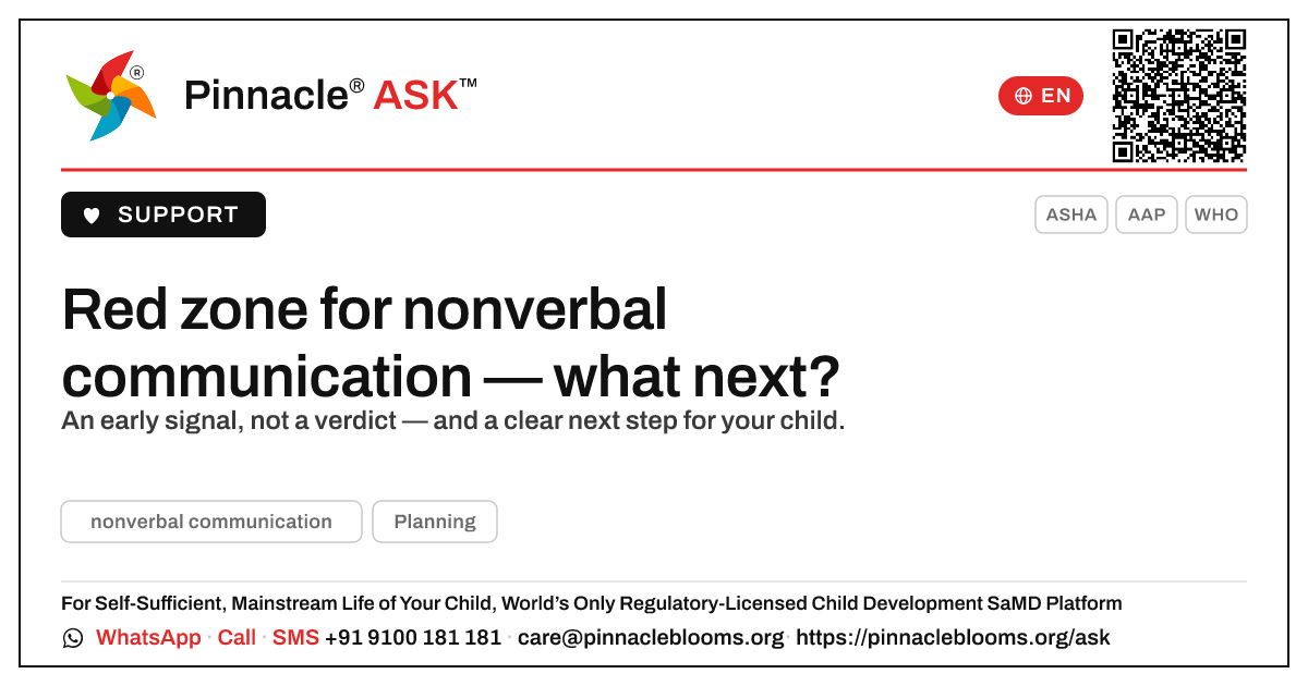 Red zone for nonverbal communication: what to do next — Pinnacle Ask answer card with a short explanation and QR link