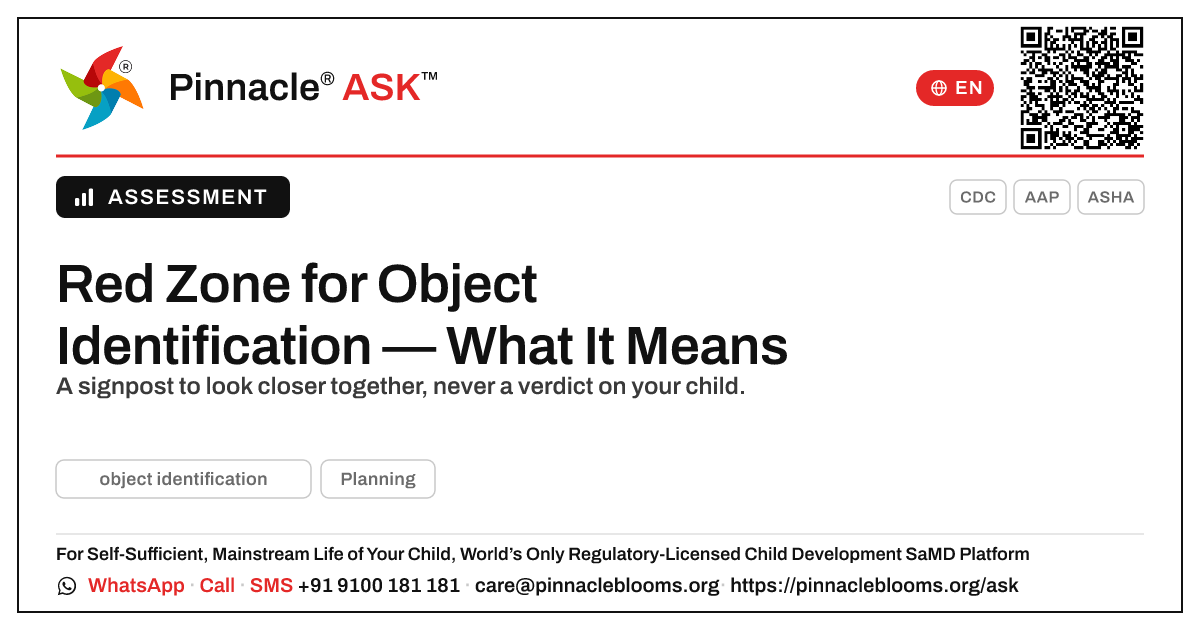 Red Zone for Object Identification — Pinnacle Ask answer card with a short explanation and QR link