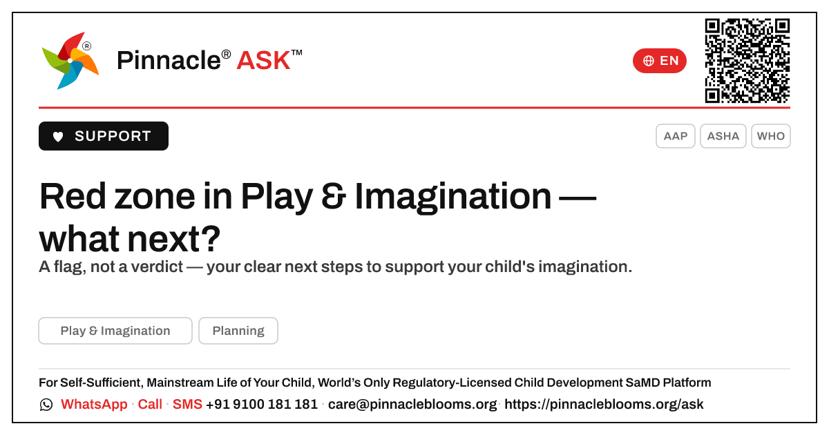 Red zone in Play & Imagination — what to do next — Pinnacle Ask answer card with a short explanation and QR link
