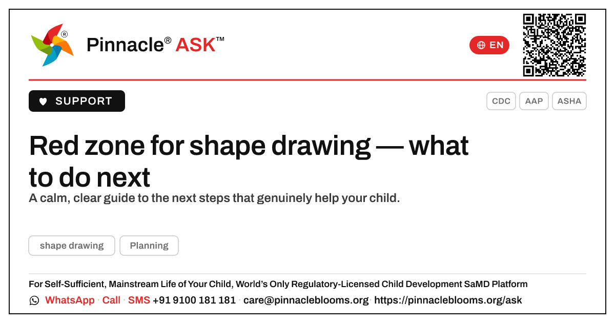 Red zone for shape drawing — your next steps — Pinnacle Ask answer card with a short explanation and QR link