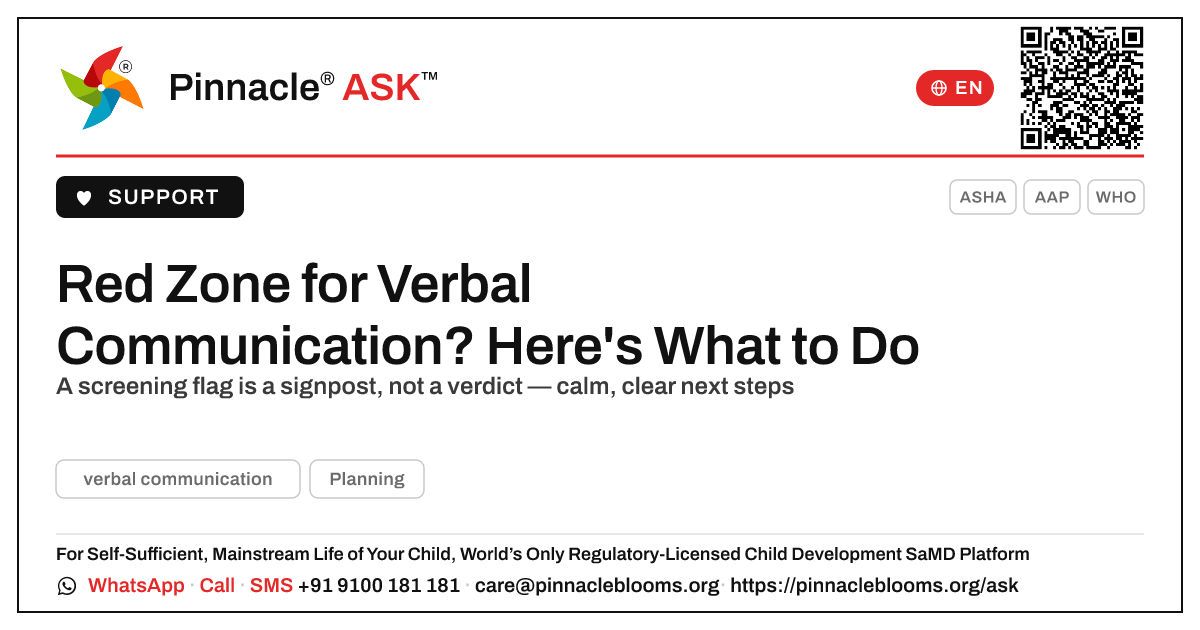 Red Zone for Verbal Communication — Your Next Steps — Pinnacle Ask answer card with a short explanation and QR link