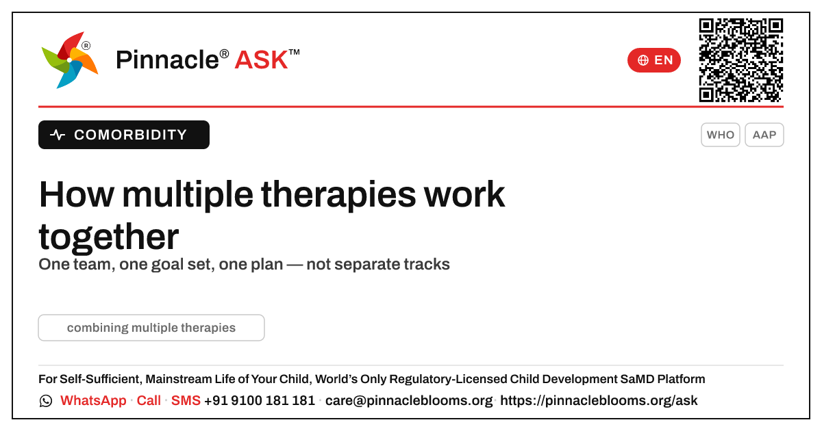 My child needs several therapies — how do they work together? — Pinnacle Ask answer card with a short explanation and QR link