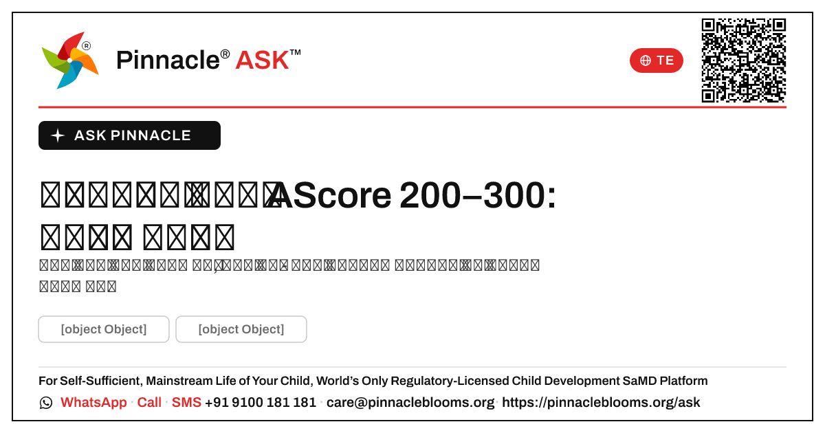 ప్రవర్తనా సరళి AbilityScore 200–300 — తదుపరి చర్యలు — Pinnacle Ask answer card with a short explanation and QR link
