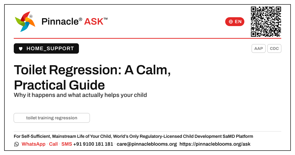 Toilet Training Regression: A Calm Parent's Guide — Pinnacle Ask answer card with a short explanation and QR link