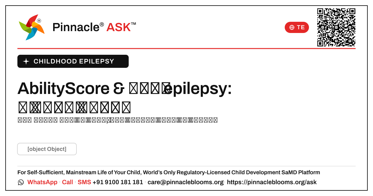 AbilityScore బాల్యం కోసం తదుపరి చర్యలు epilepsy — Pinnacle Ask answer card with a short explanation and QR link
