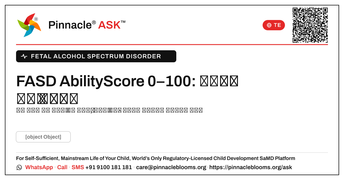 FASD మరియు 0–100 యొక్క AbilityScore: మీ తదుపరి చర్యలు — Pinnacle Ask answer card with a short explanation and QR link