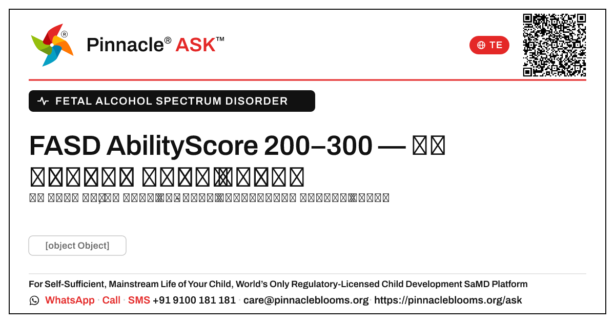 FASD AbilityScore 200–300: తరువాత ఏమి చేయాలి — Pinnacle Ask answer card with a short explanation and QR link