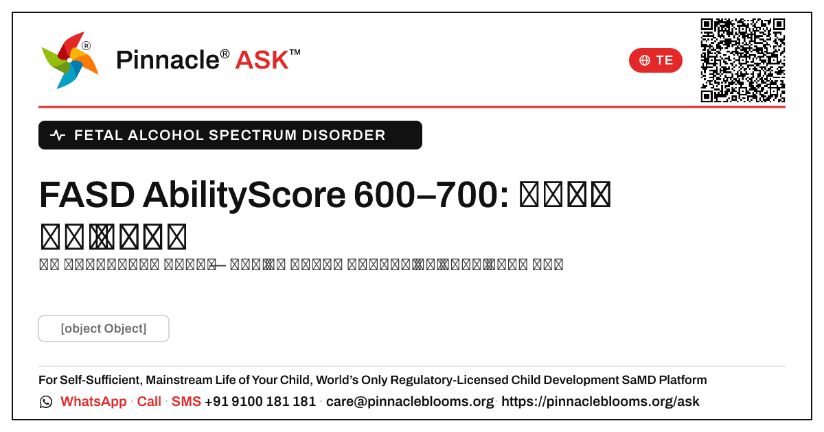 FASD మరియు 600–700 యొక్క AbilityScore: తరువాత ఏమి చేయాలి — Pinnacle Ask answer card with a short explanation and QR link