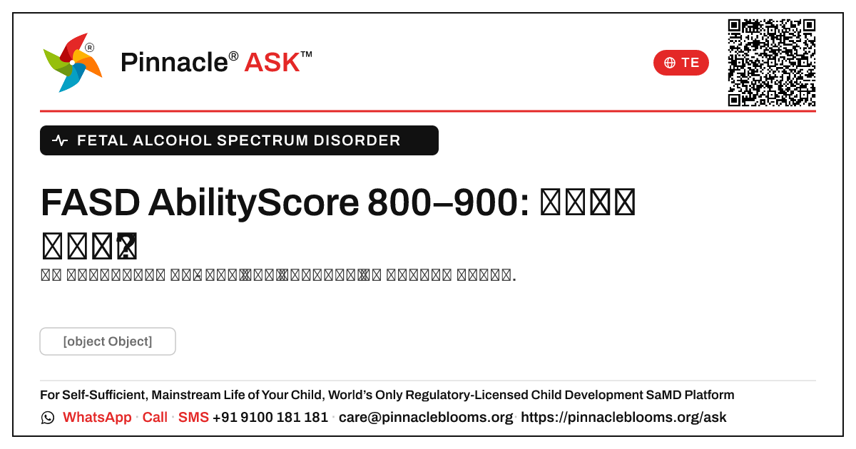 FASD మరియు 800–900 యొక్క AbilityScore: తరువాత ఏమి చేయాలి — Pinnacle Ask answer card with a short explanation and QR link