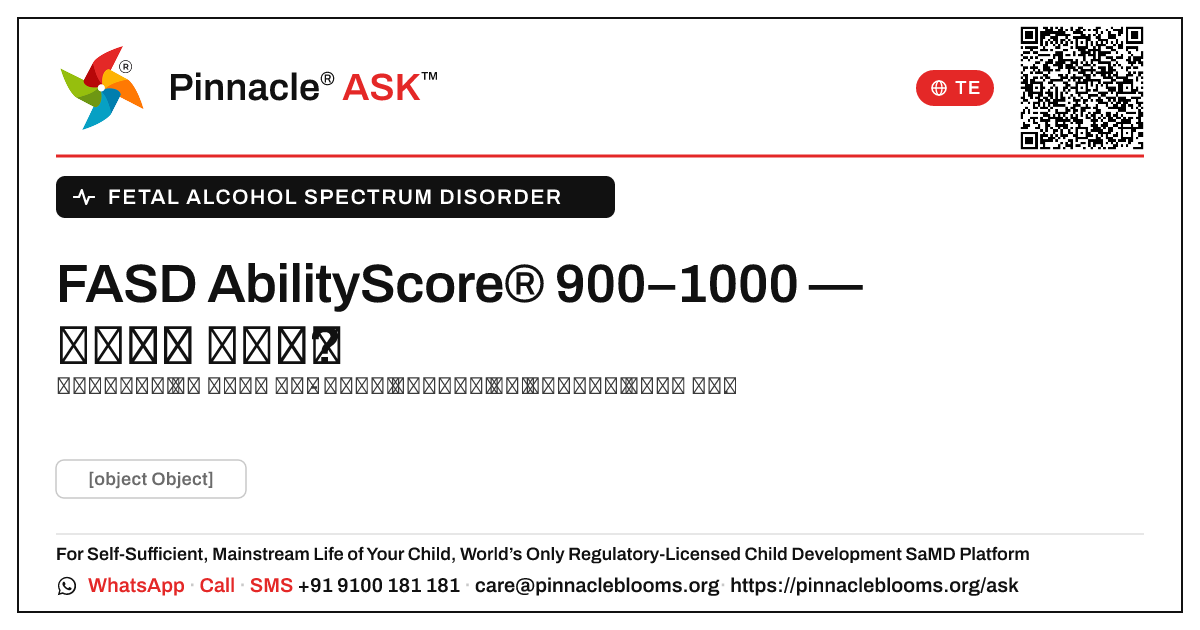 FASDతో AbilityScore® 900–1000 — తరువాత ఏమిటి? — Pinnacle Ask answer card with a short explanation and QR link