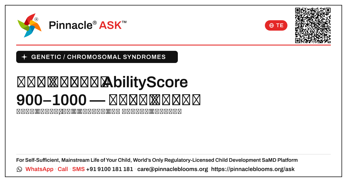 జన్యు / క్రోమోజోమ్ సిండ్రోమ్తో AbilityScore 900–1000 ఉంటే, తరువాత ఏమి చేయాలి? — Pinnacle Ask answer card with a short explanation and QR link