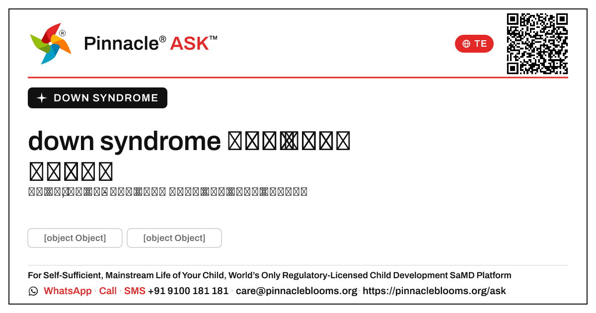 down syndrome గురించి సాధారణ అపోహలు — Pinnacle Ask answer card with a short explanation and QR link