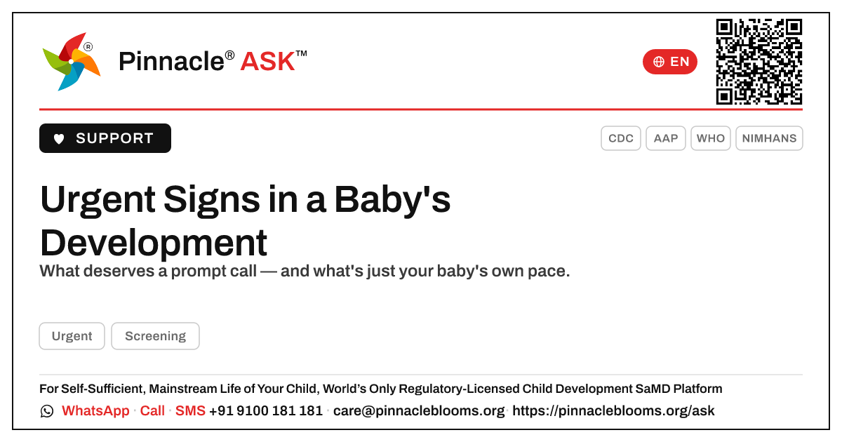 What are urgent signs in a baby's development? — Pinnacle Ask answer card with a short explanation and QR link