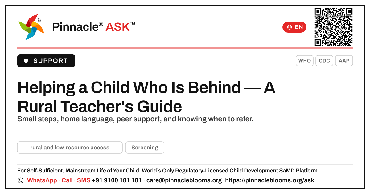 What a Rural Teacher Can Do for a Child Who Is Behind — Pinnacle Ask answer card with a short explanation and QR link