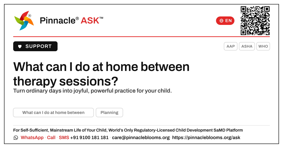 What can I do at home between therapy sessions? — Pinnacle Ask answer card with a short explanation and QR link