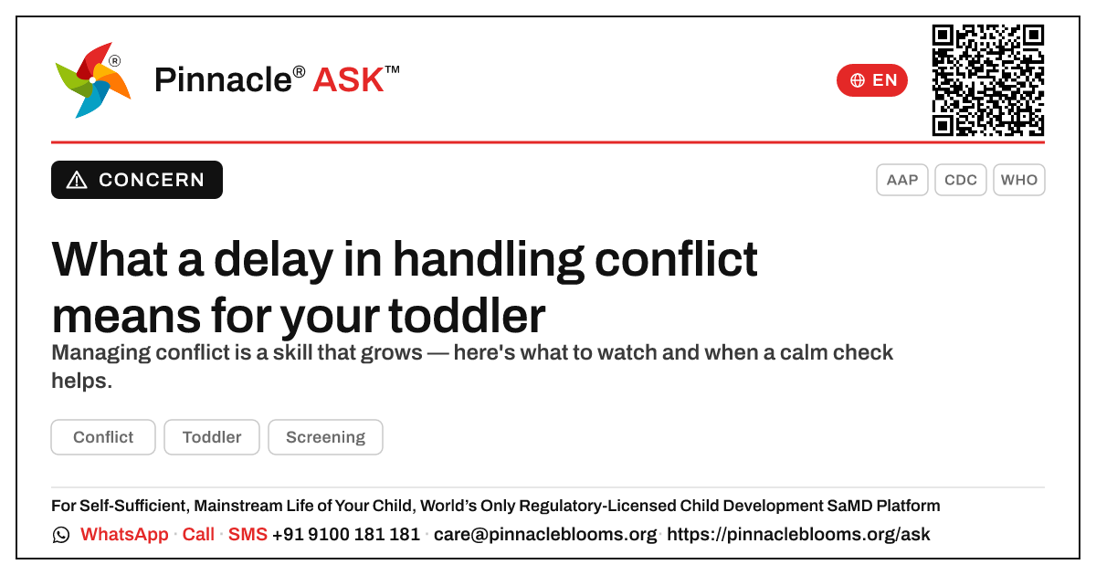 What does a delay in Conflict mean for my child? — Pinnacle Ask answer card with a short explanation and QR link