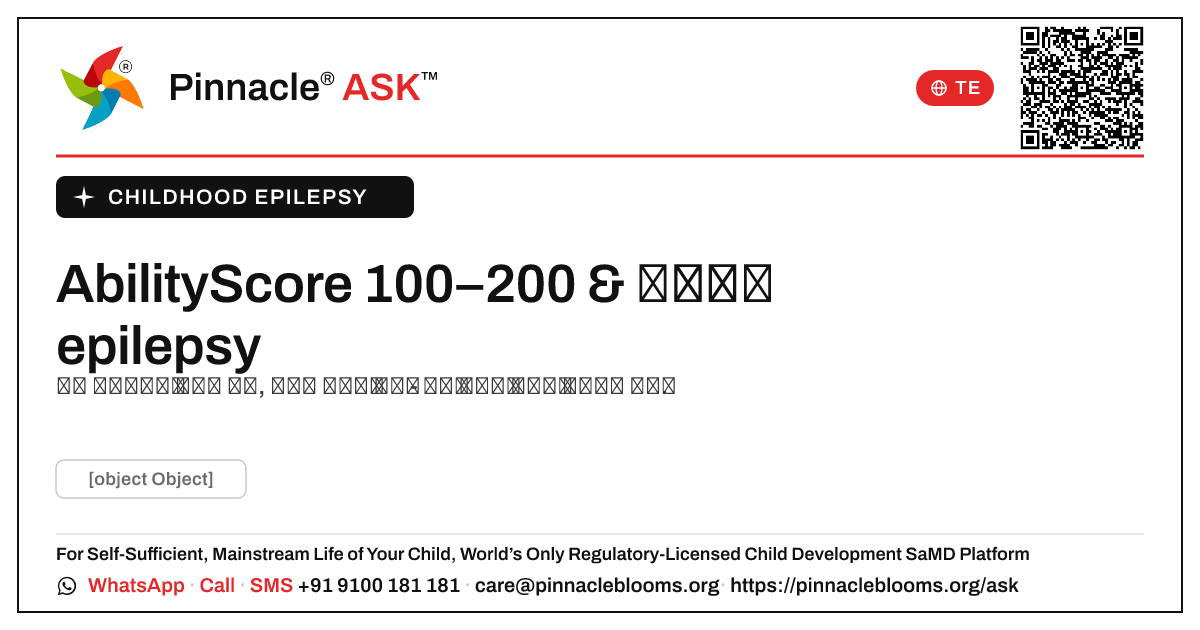 AbilityScore 100–200 బాల్యంలో epilepsy — Pinnacle Ask answer card with a short explanation and QR link