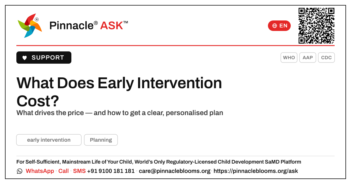 What Early Intervention Costs and What Affects the Price — Pinnacle Ask answer card with a short explanation and QR link
