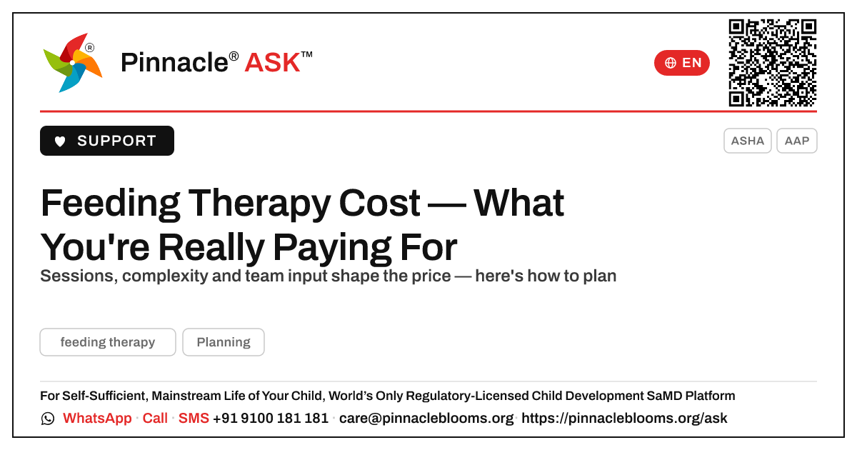 What does feeding therapy typically cost? — Pinnacle Ask answer card with a short explanation and QR link