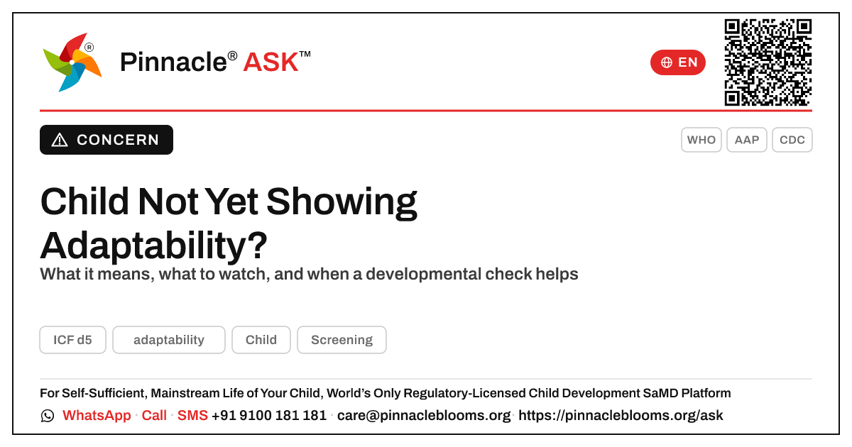 What does it mean if my child is not yet showing adaptability? — Pinnacle Ask answer card with a short explanation and QR link