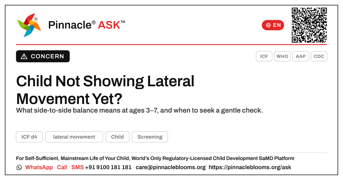 What does it mean if my child is not yet showing lateral movement? — Pinnacle Ask answer card with a short explanation and QR link