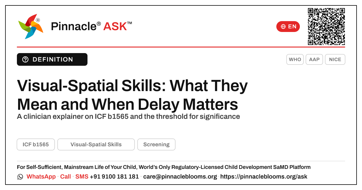 Visual-Spatial Skills: Developmental Meaning and Clinical Significance — Pinnacle Ask answer card with a short explanation and QR link
