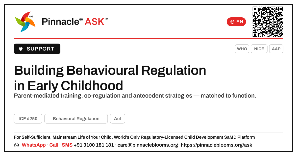 Evidence-Based Therapy for Behavioural Regulation — Pinnacle Ask answer card with a short explanation and QR link