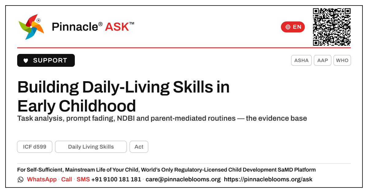 Evidence-Based Therapy for Daily-Living Skills — Pinnacle Ask answer card with a short explanation and QR link