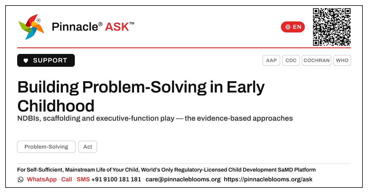 Evidence-based therapy approaches for early problem-solving — Pinnacle Ask answer card with a short explanation and QR link