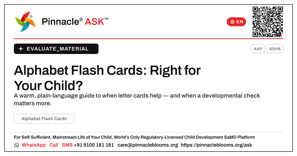 What is Alphabet Flash Cards, and is it right for my child? — Pinnacle Ask answer card with a short explanation and QR link
