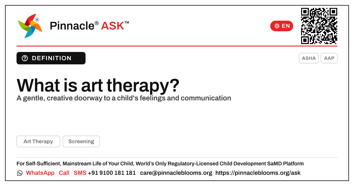 What is art therapy? — Pinnacle Ask answer card with a short explanation and QR link