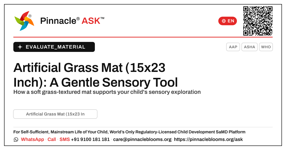 Artificial Grass Mat (15x23 Inch): A Sensory Tool Explained — Pinnacle Ask answer card with a short explanation and QR link