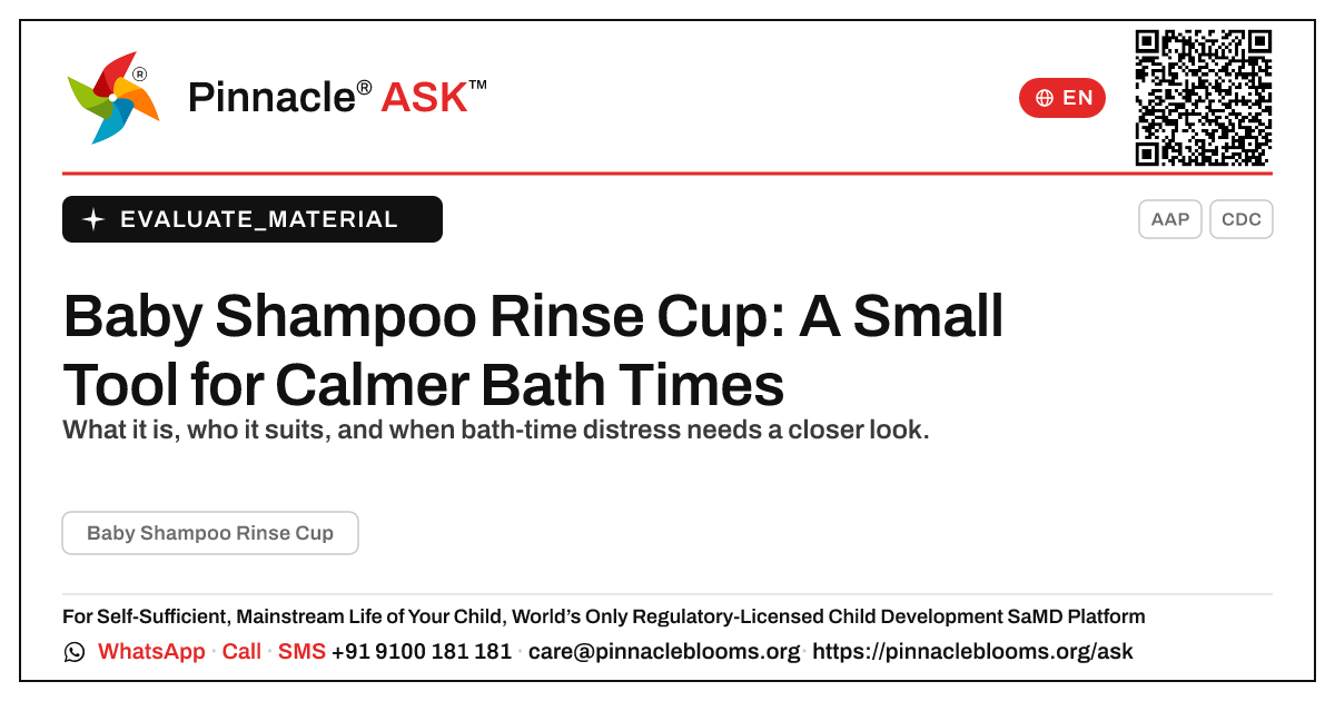 What is a Baby Shampoo Rinse Cup, and is it right for my child? — Pinnacle Ask answer card with a short explanation and QR link