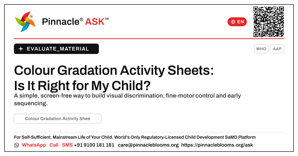 Colour Gradation Activity Sheets (8 Sheets) — Pinnacle Ask answer card with a short explanation and QR link