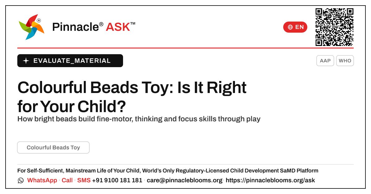 What is Colourful Beads Toy, and is it right for my child? — Pinnacle Ask answer card with a short explanation and QR link