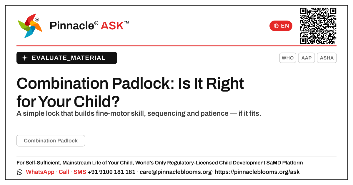 What is Combination Padlock, and is it right for my child? — Pinnacle Ask answer card with a short explanation and QR link