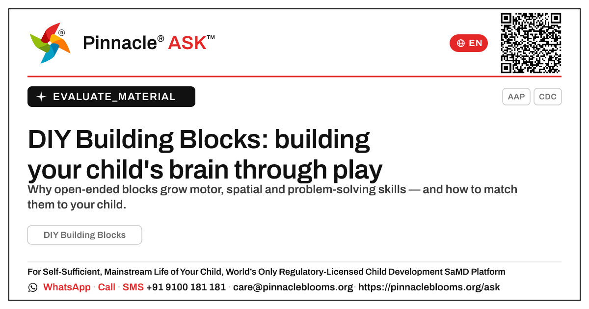 What is DIY Building Blocks, and is it right for my child? — Pinnacle Ask answer card with a short explanation and QR link