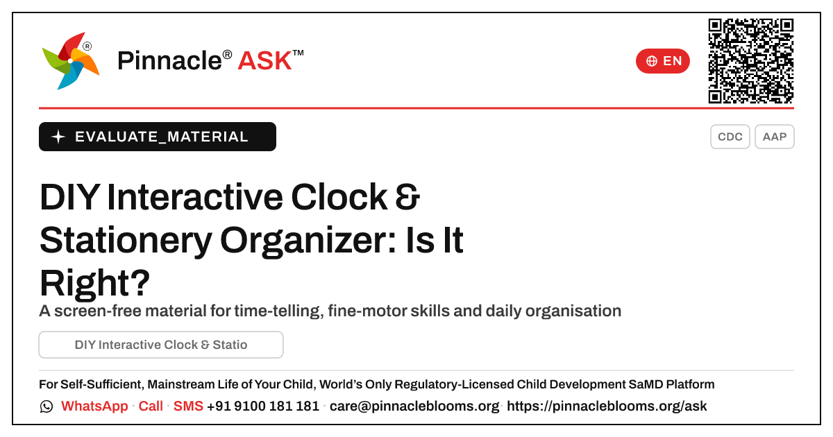 DIY Interactive Clock & Stationery Organizer — Pinnacle Ask answer card with a short explanation and QR link