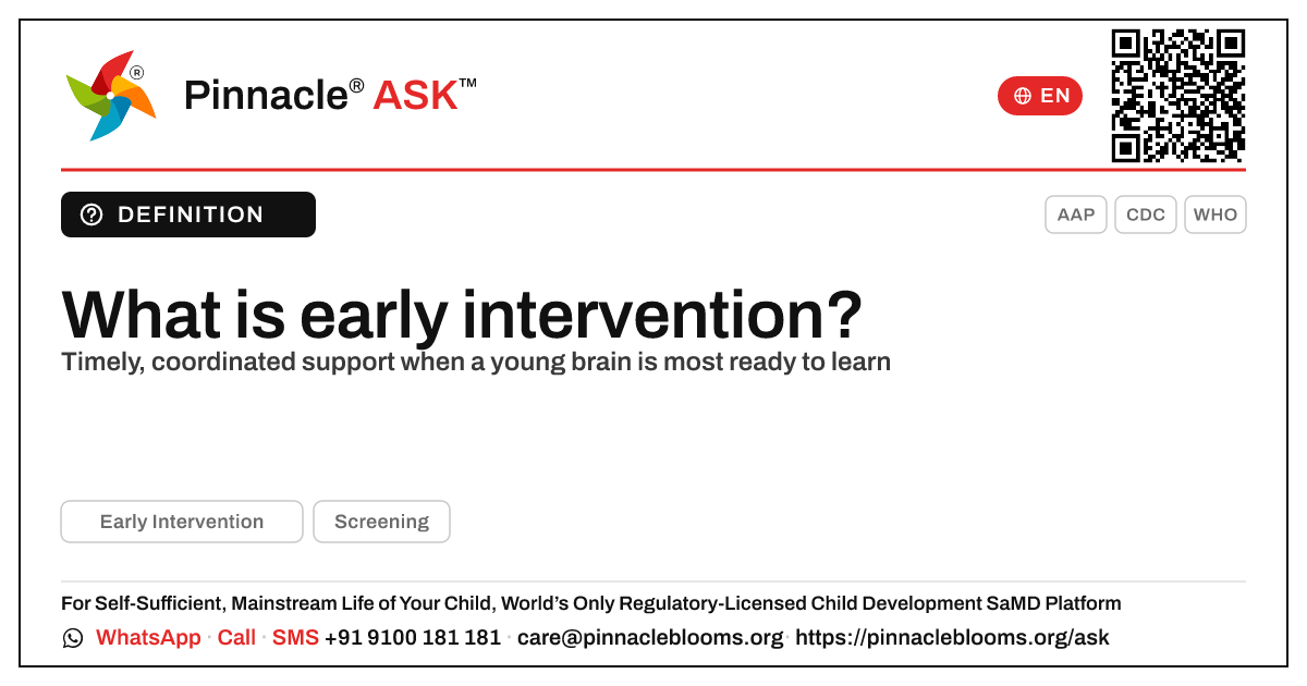 What is early intervention? — Pinnacle Ask answer card with a short explanation and QR link