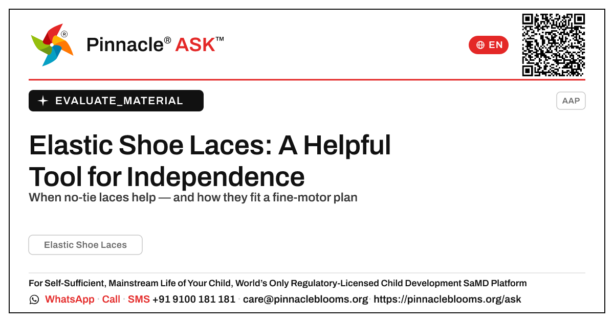 What is Elastic Shoe Laces, and is it right for my child? — Pinnacle Ask answer card with a short explanation and QR link