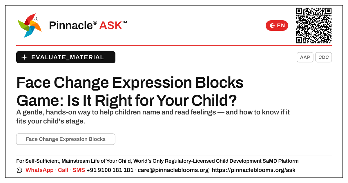 Face Change Expression Blocks Game — Pinnacle Ask answer card with a short explanation and QR link